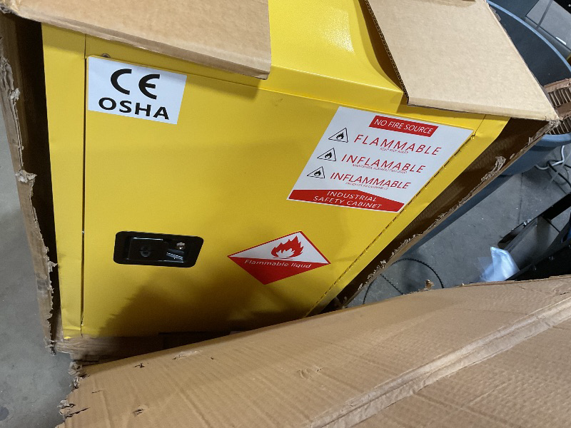 Photo 1 of **MAJOR DENTS. SELLING AS METAL CABINET**INTSUPERMAI Cabinet, 23.23'' L ×18.11'' W×35.04'' H, Yellow, Single Door, Adjustable Shelf,