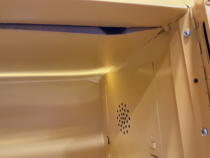 Photo 1 of **MAJOR DENTS. SELLING AS METAL CABINET**INTSUPERMAI Cabinet, 23.23'' L ×18.11'' W×35.04'' H, Yellow, Single Door, Adjustable Shelf,