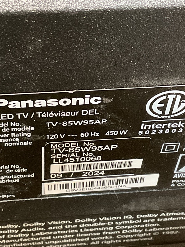 Photo 1 of **MAJOR DAMAGE TO SCREEN. SELLING FOR PARTS**Panasonic W95 Series (2024 Model) 85-inch Mini LED 4K Ultra HD Smart Fire TV, Local Dimming, 144Hz Refresh Rate - 85W95AP