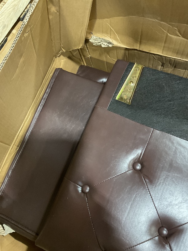Photo 1 of **MISSING HARDWARE **GarveeHome 81 in Leather Couch for Living Room, Modern Sofa Couch with Deep Seat and 2 Pillows, Handmade Button Tufted 3 Seater Sofa, Leather Sofa for Apartment, Office, Dark Brown
