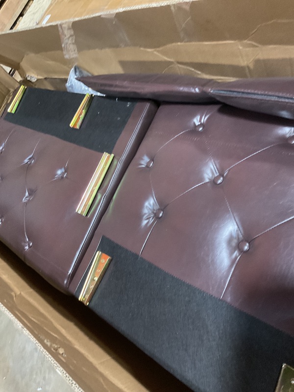 Photo 1 of **MISSING HARDWARE **GarveeHome 81 in Leather Couch for Living Room, Modern Sofa Couch with Deep Seat and 2 Pillows, Handmade Button Tufted 3 Seater Sofa, Leather Sofa for Apartment, Office, Dark Brown