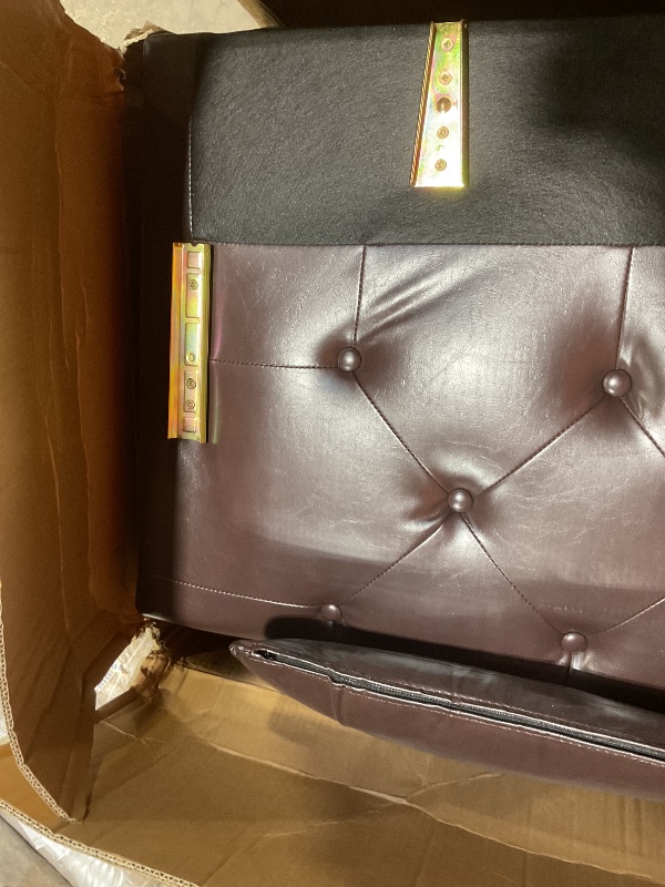 Photo 1 of **MISSING HARDWARE **GarveeHome 81 in Leather Couch for Living Room, Modern Sofa Couch with Deep Seat and 2 Pillows, Handmade Button Tufted 3 Seater Sofa, Leather Sofa for Apartment, Office, Dark Brown