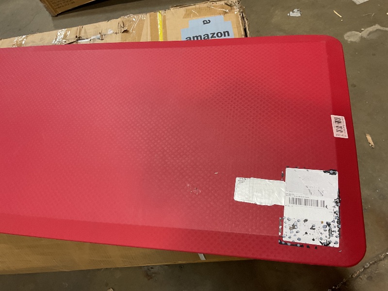 Photo 1 of **SCRAPES AND HOLES**KANGAROO Thick Ergonomic Anti Fatigue Mats for Kitchen Floor, 70x24 Runner, Cushioned Standing Office Desk Mat, Waterproof Scratch Resistant Topside, Supportive All Day Comfort Padded Foam Rugs, Red