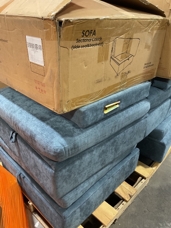 Photo 1 of 108" U Shaped Couch, Modular Sectional Sofa, 3-Seater Comfy Cloud Couch with Movable Ottoman, Deep Seat Couches for Living Room, Chenille, Navy
