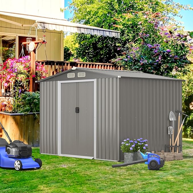 Photo 1 of 8'x6' Outdoor Storage Shed Galvanized Steel Tool House Organizer Grey