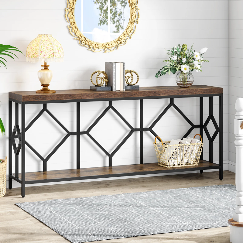 Photo 1 of 2-Tier Console Table, 71" Extra Long Sofa Table with Open Storage Shelf