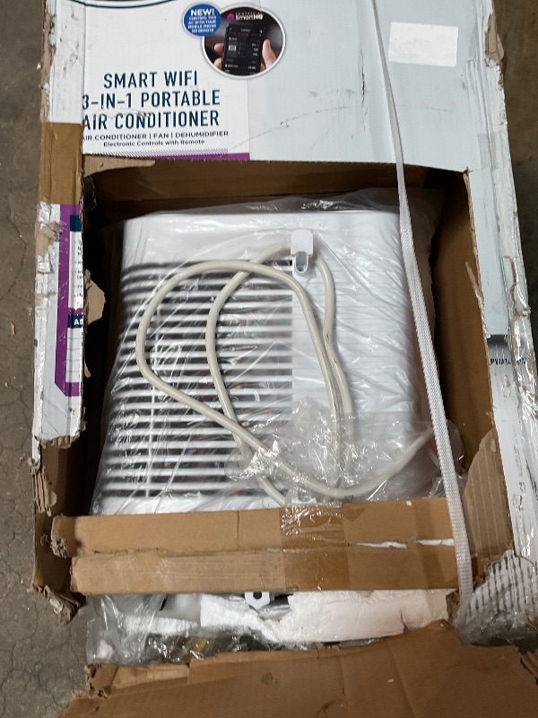 Photo 1 of  **FOR PARTS ONLY/NON-FUNCTIONAL** 14,000 BTU Portable Air Conditioner for Medium Rooms up to 550 sq ft. (9,850 BTU SACC), Wi-Fi Enabled, 3-in-1 with Dehumidify, Fan, and Auto Evaporation, Included Window Installation Kit