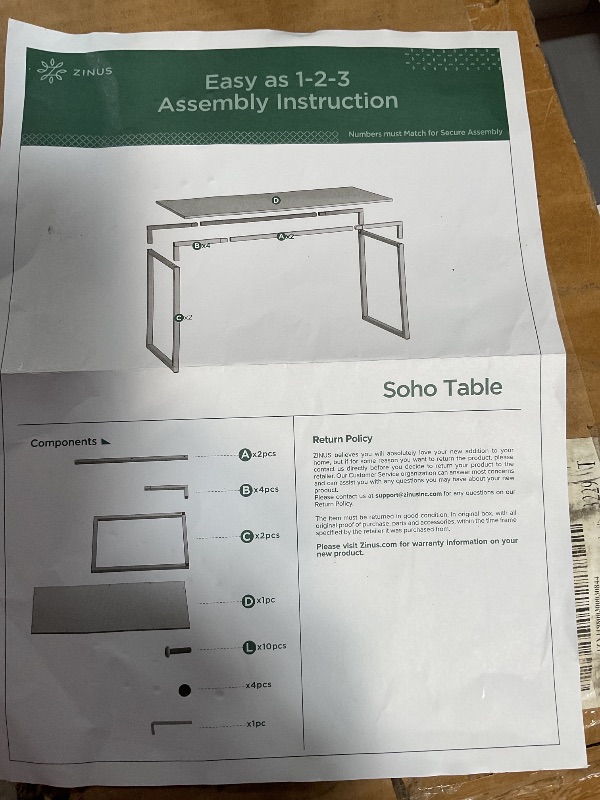 Photo 1 of **FOR PARTS ONLY** ZINUS Jennifer 47 Inch Black Frame, Computer Workstation, Office Desk, Easy Assembly, Deep Espresso