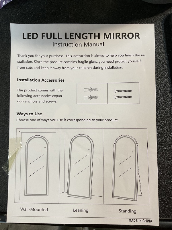 Photo 1 of 56"x21" LED Mirror Full Length - Arched Floor Body Mirror with Dimmable Lights - 3 Color Modes