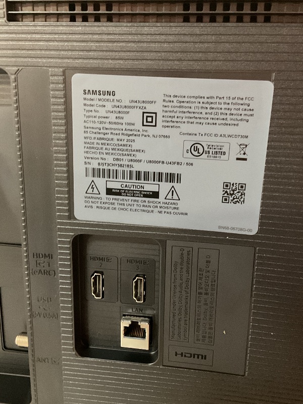 Photo 1 of *BROKEN **Samsung 43-Inch Class Crystal UHD U8000F 4K Smart TV (2025 Model) Endless Free Content, Crystal Processor 4K, MetalStream Design, Knox Security, Alexa Built-in