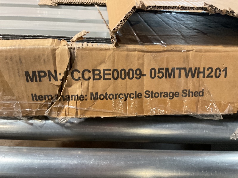 Photo 1 of **FOR PARTS ONLY/HAS SOME BENT PIECES** 5’ x 10’ Motorcycle Storage Sheds, Metal Shelter & Garage with Windows and Lockable Door Handle, Heavy Duty Vehicle Shed for All Weather, Anthracite with White Trim
