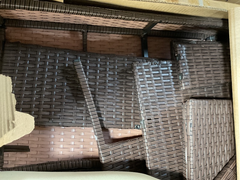 Photo 1 of **UNKNOWN LOCATION OF DAMAGES/ALSO HAS MISSING PARTS**  DUMOS Patio Furniture Set 4 Pieces, Outdoor Wicker Furniture with Coffee Table, Modern Rattan Patio Chairs Conversation Sets with Sofa for Garden, Terrace, Porch, Balconies, Lawns, Brown