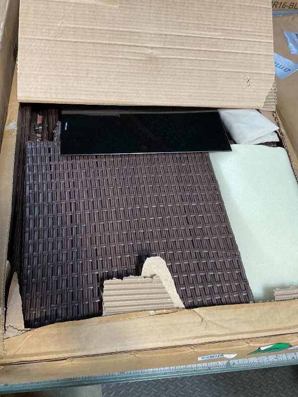 Photo 1 of **UNKNOWN LOCATION OF DAMAGES/ALSO HAS MISSING PARTS**  DUMOS Patio Furniture Set 4 Pieces, Outdoor Wicker Furniture with Coffee Table, Modern Rattan Patio Chairs Conversation Sets with Sofa for Garden, Terrace, Porch, Balconies, Lawns, Brown