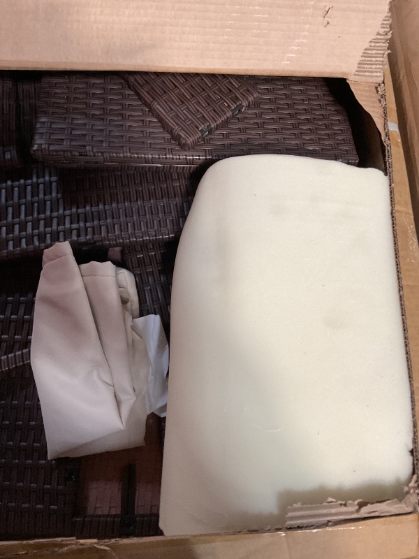 Photo 1 of **UNKNOWN LOCATION OF DAMAGES/ALSO HAS MISSING PARTS**  DUMOS Patio Furniture Set 4 Pieces, Outdoor Wicker Furniture with Coffee Table, Modern Rattan Patio Chairs Conversation Sets with Sofa for Garden, Terrace, Porch, Balconies, Lawns, Brown