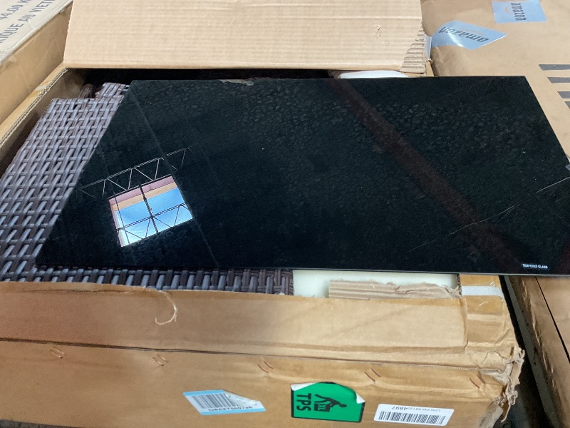 Photo 1 of **UNKNOWN LOCATION OF DAMAGES/ALSO HAS MISSING PARTS**  DUMOS Patio Furniture Set 4 Pieces, Outdoor Wicker Furniture with Coffee Table, Modern Rattan Patio Chairs Conversation Sets with Sofa for Garden, Terrace, Porch, Balconies, Lawns, Brown