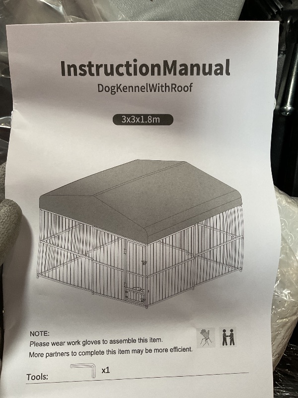 Photo 1 of 10x10x6 FT Outdoor Dog Kennel for Large Dogs, Large Dog Kennel Outside with Lock, Dog Enclosures with UV-Resistant Waterproof Roof Cover for Outside