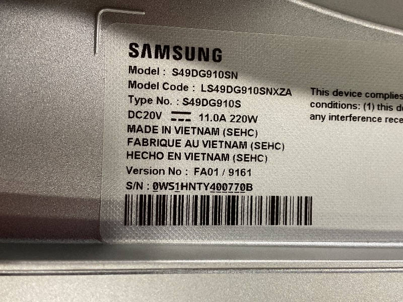 Photo 1 of **PARTS ONLY**
Samsung 49" Odyssey OLED G9 (G91SD) Dual QHD QD-OLED G-Sync Compatible Curved Gaming Monitor, 144Hz, 0.03ms, AMD FreeSync Premium Pro, Ergonomic Stand, 3 Year Warranty, LS49DG910SNXZA, 2024