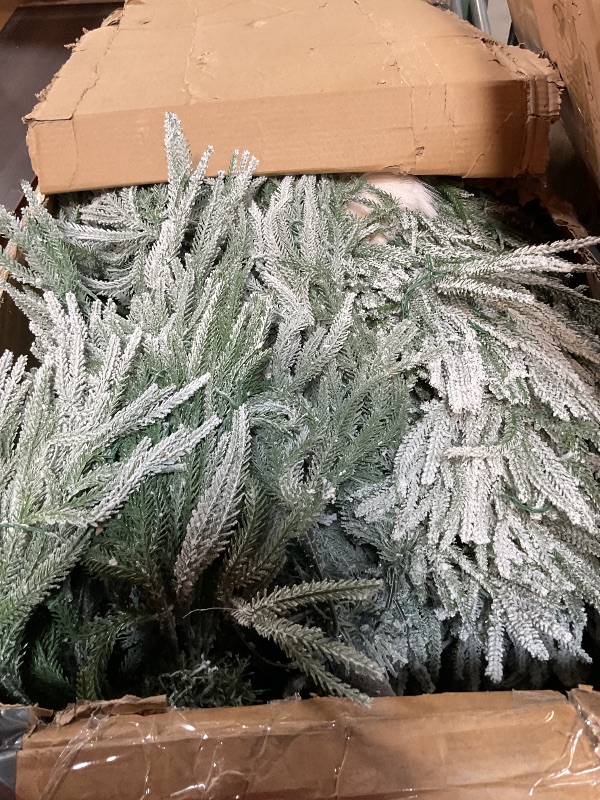 Photo 1 of **FOR PARTS HAS DAMAGED PIECES** YITAHOME Pre-Lit Flocked Natural Drooping Pampas Christmas Tree, 9ft Snow Flocked Artificial Christmas Tree with 959 PE Branch Tips, 54 Feathers and 900 Lights for Home, Office, Party Decoration