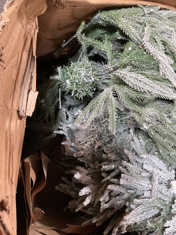 Photo 1 of **FOR PARTS HAS DAMAGED PIECES** YITAHOME Pre-Lit Flocked Natural Drooping Pampas Christmas Tree, 9ft Snow Flocked Artificial Christmas Tree with 959 PE Branch Tips, 54 Feathers and 900 Lights for Home, Office, Party Decoration