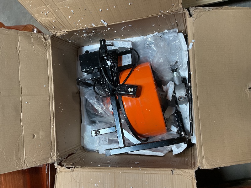 Photo 1 of ****FOR PARTS ONLY/ SEE NOTES**** VEVOR 100 FT x 1/2 Inch Drain Cleaner Machine, Sewer Snake Auger Auto Feed with 4 Cutter & Air-activated Foot Switch for 2" to 4" Pipes, Orange, Black