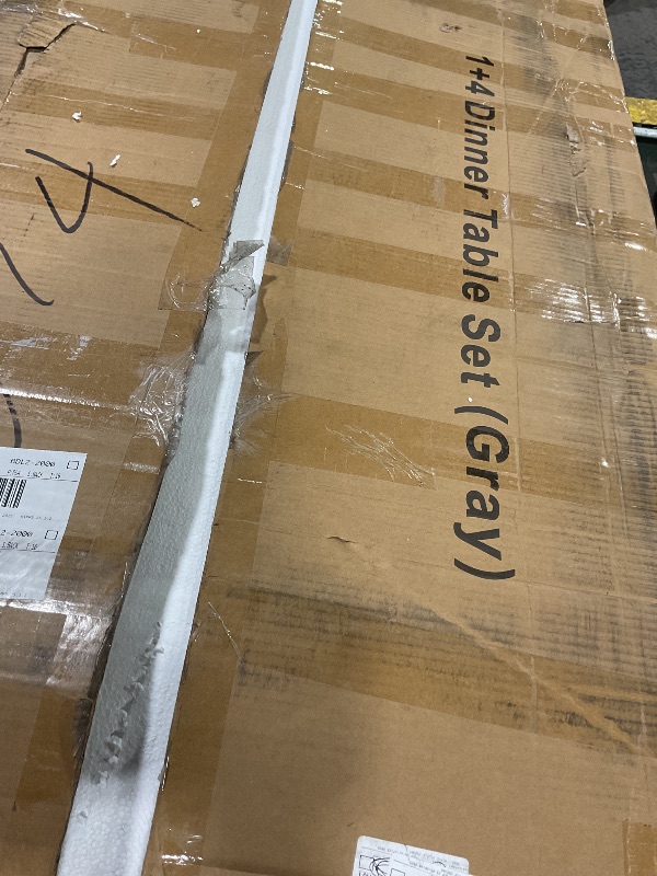 Photo 1 of **HAS DAMAGES/NO ASSSEMBLY HARDWARE** GarveeHome Dining Table Set for 4 with Storage Rack, 5-Piece Kitchen Table and Upholstered Chairs of 4, Wood Tabletop & Heavy-Duty Metel Frame, Dining Room Set for Small Space, Apartment, Gray