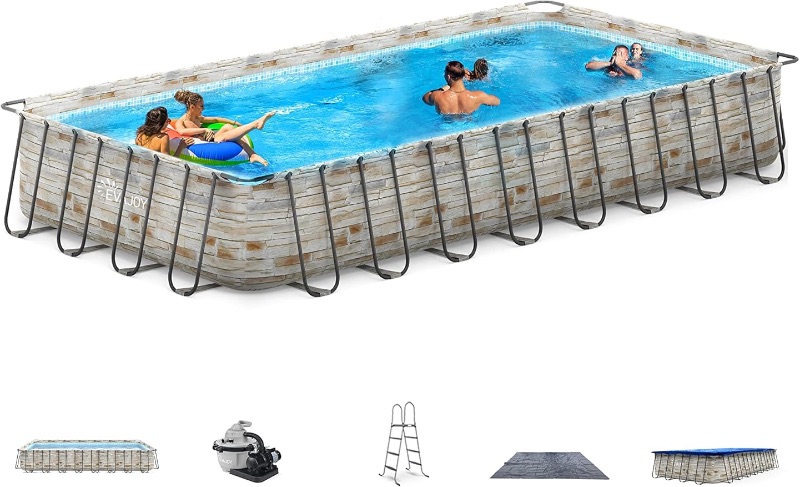 Photo 1 of **PARTIAL SET BOX 1 OF 2 ** EVAJOY 32ft x 16ft x 52in Metal Frame Swimming Pool Set, Rectangular Above Ground Pool Cover with Sand Filter Pump, Pool Ladder, Ground Cloth for Backyard, Garden, PVC, Blue