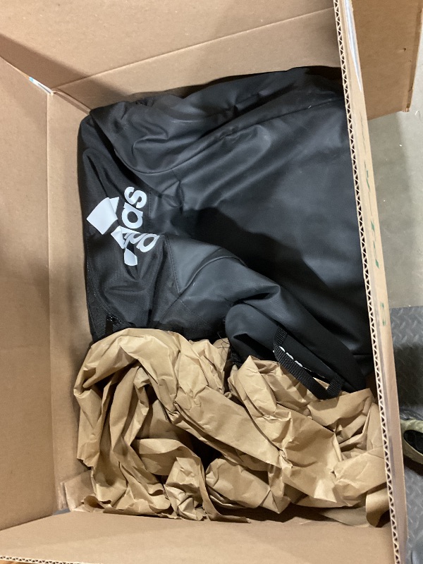 Photo 1 of **HAS MINOR DAMAGES/HOLE IN THE BOTTOM OF THE BAG WILL NEED TO BE RE-STITCHED** adidas Unisex Defender 4.0 Gym Duffel Bag for Men and Women, Black/White, Small (38L)