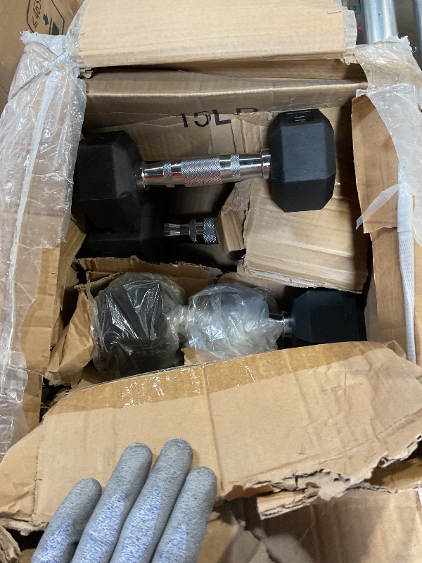 Photo 1 of **MISSING PARTS** Fitvids Rubber Coated Hex Dumbbell Weight Set and Storage Rack, 100LB Set or 150LB Set, 5-20 lbs Pairs or 5-25 lbs Pairs
In box - 1 20, 2 10, 2 5’s