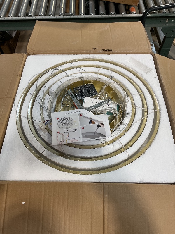 Photo 1 of **FOR PARTS ONLY NON-FUNCTIONAL** EMBRING Modern Gold Chandelier,Gold Modern Led Pendant Light 5 Ring Dimmable LED Chandelier for Dining Room Light Fixture for Kitchen Island Lighting Over Table, Height Adjustable Dining Room