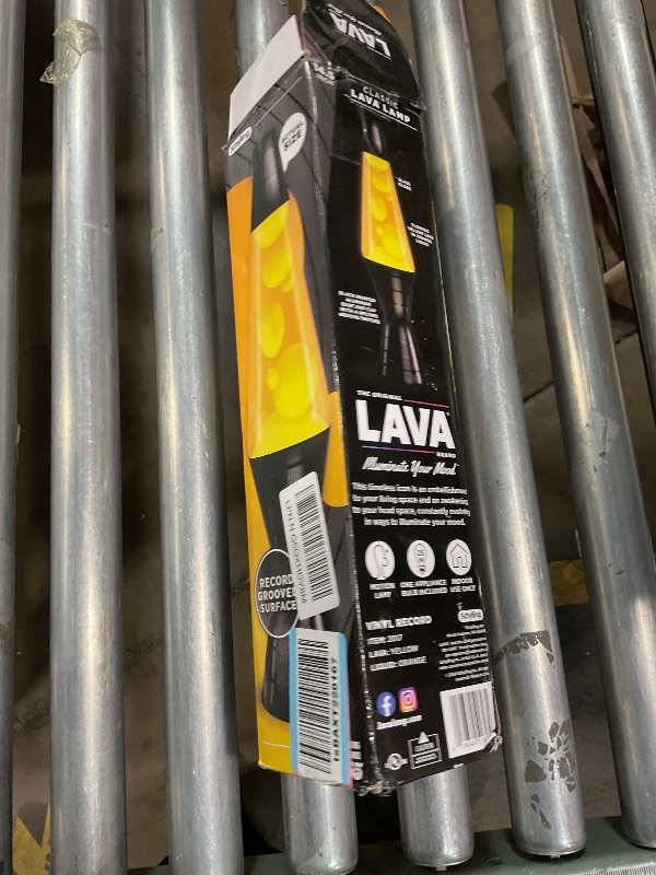 Photo 1 of **POSSIBLY FOR PARTS/ UNTESTED UNKNOWN DAMAGES** Lava® Lamp - 14.5'' Vinyl Record Grooved Base - The Original Motion Light - Yellow Wax and Orange Liquid - Item #2017