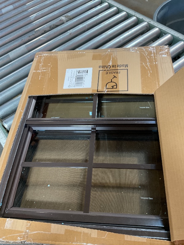 Photo 1 of 2 Pack 18" x 23" Brown Shed Window with Tempered Glass and Fiberglass Screen Household Sliding Windows with Screws for Shed, Chicken Coop, Playhouse, Garage and Barns