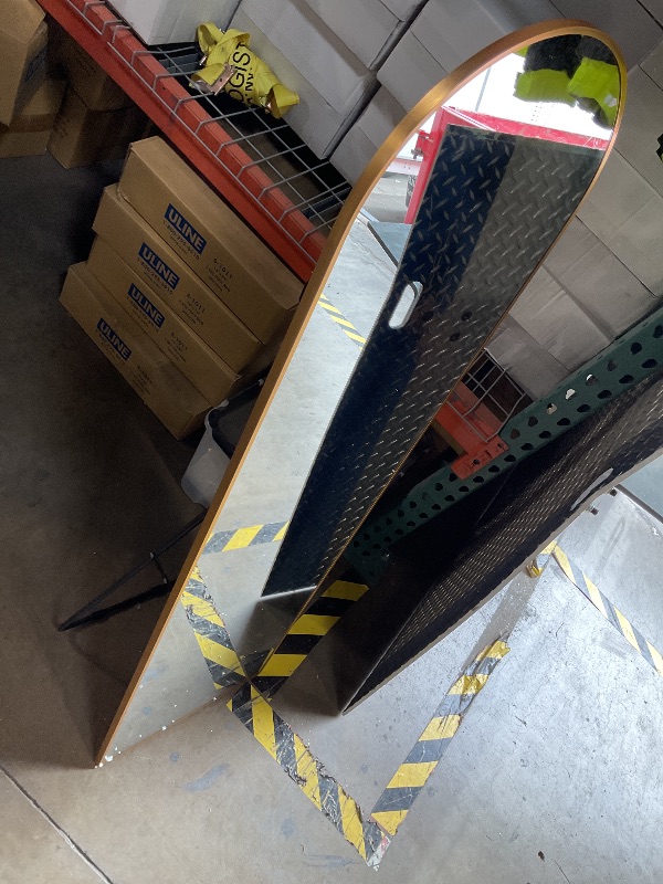 Photo 1 of *CRACKED, BARELY NOTICABLE IN CERTAIN LIGHTING BUT VERY FRAGILE * SUNQUEEN 58"x19" Floor Mirror Full Length, Arched Full Length Mirror with Stand, Full Body Mirrors for Bedroom Living Room or Cloakroom Gold