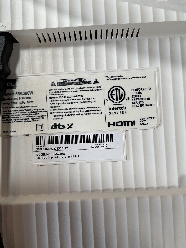 Photo 1 of *SCREEN DAMAGED* TCL 85-Inch Class QLED 4K Smart NXTVISION TV with Google TV (85A300W, 2024 Model) Dolby Vision HDR & Dolby Atmos, Built-in Google Assistant with Voice Remote, Works with Alexa, Streaming Television
