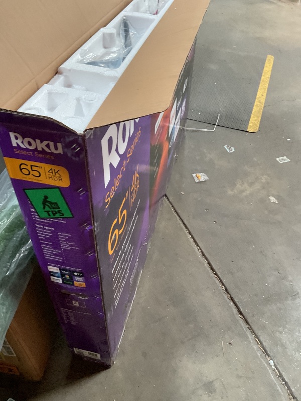 Photo 1 of **DAMAGED. SELLING FOR PARTS**Roku Smart TV – 65-Inch Select Series 4K HDR RokuTV with Roku Enhanced Voice Remote, Brilliant 4K Picture, Automatic Brightness, & Seamless Streaming – Live Local News, Sports, Family Entertainment