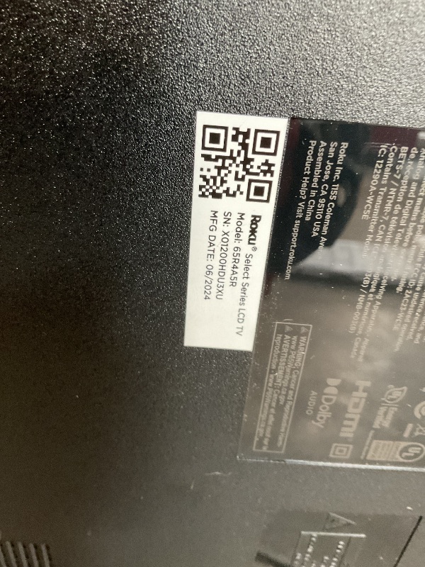 Photo 1 of **DAMAGED. SELLING FOR PARTS**Roku Smart TV – 65-Inch Select Series 4K HDR RokuTV with Roku Enhanced Voice Remote, Brilliant 4K Picture, Automatic Brightness, & Seamless Streaming – Live Local News, Sports, Family Entertainment