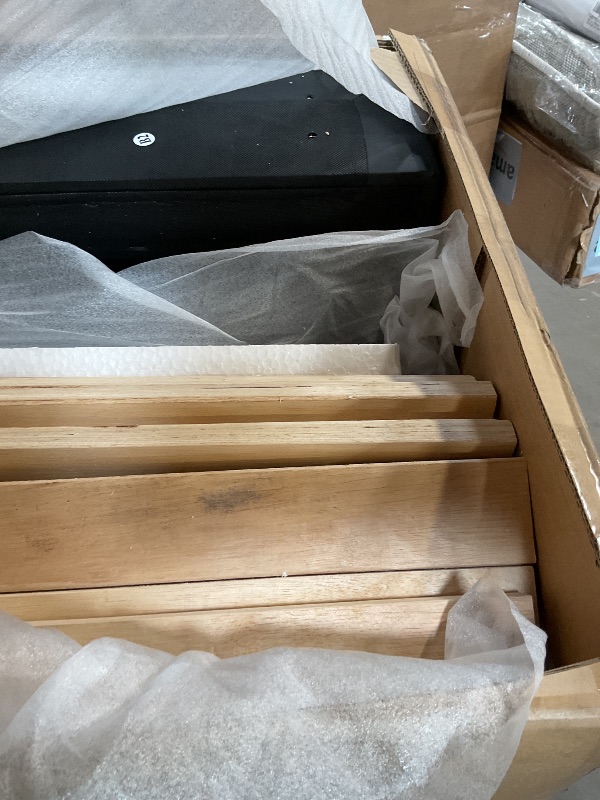 Photo 1 of *ONLY BOX 1 OF 2* Merax Modern Tufted Plattform Bed with Headboard, Queen PU Leather Floor Day Bed Frame, No Box Spring Needed Black