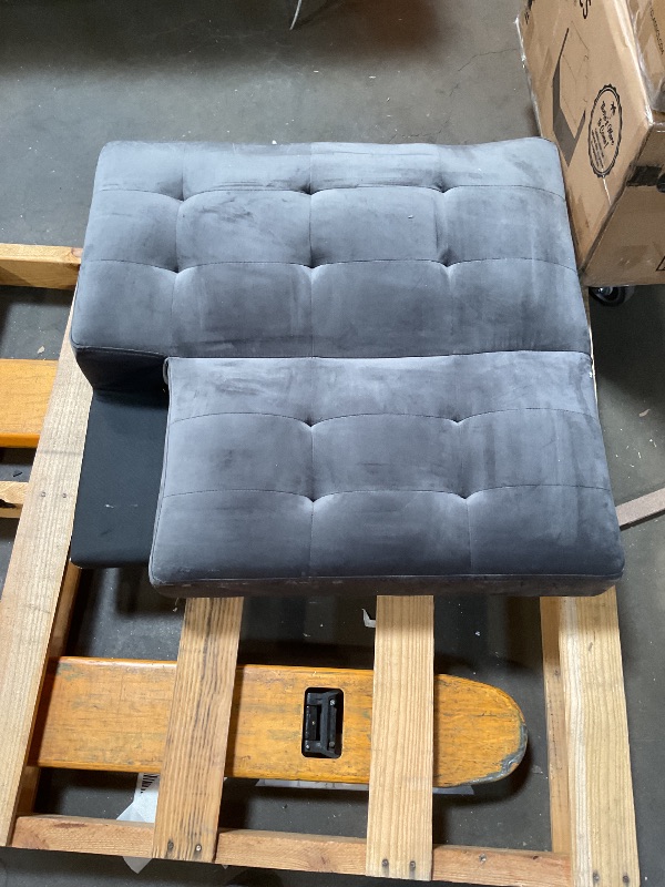 Photo 1 of **SELLING FOR PARTS. TWO CUSHIONS **Shintenchi Futon Sofa Bed, Velvet Foldable Couch Reclining Sleeper w/Removable Armrests, Upholstered Loveseat w/Folding Cup Holders for Home, Office, Dark Gray