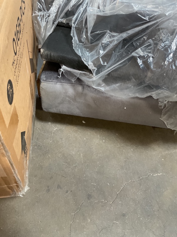 Photo 1 of **SELLING FOR PARTS. TWO CUSHIONS **Shintenchi Futon Sofa Bed, Velvet Foldable Couch Reclining Sleeper w/Removable Armrests, Upholstered Loveseat w/Folding Cup Holders for Home, Office, Dark Gray