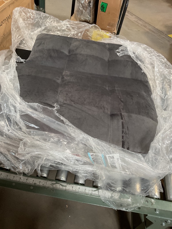 Photo 1 of **SELLING FOR PARTS. TWO CUSHIONS **Shintenchi Futon Sofa Bed, Velvet Foldable Couch Reclining Sleeper w/Removable Armrests, Upholstered Loveseat w/Folding Cup Holders for Home, Office, Dark Gray