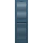 Photo 1 of 
14-1/2 in. x 55 in. Lifetime Vinyl Standard Cathedral Top Center Mullion Open Louvered Shutters Pair Classic Blue