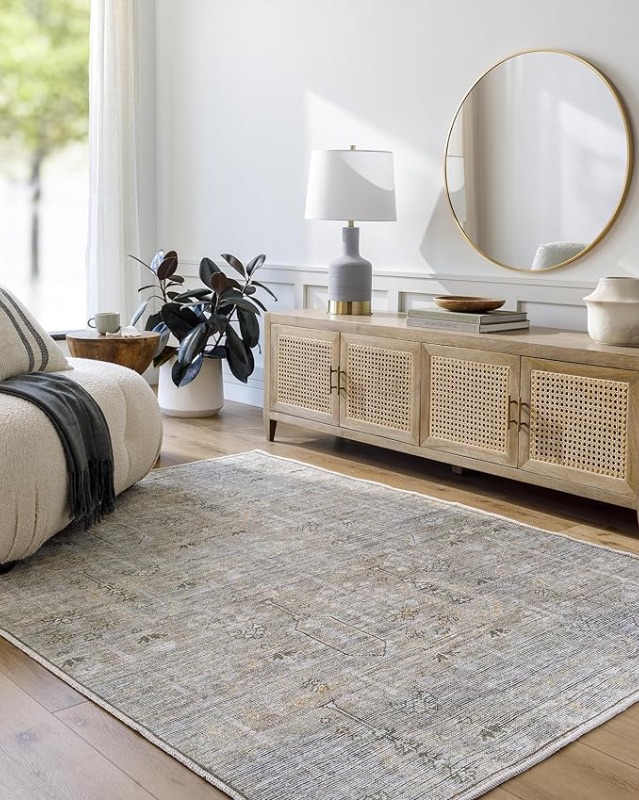 Photo 1 of **DIRTY FROM TRANSPORT **Livabliss x Becki Owens Darling Updated Traditional Washable Area Rug, 5'3" x 7', Taupe/Ice Blue