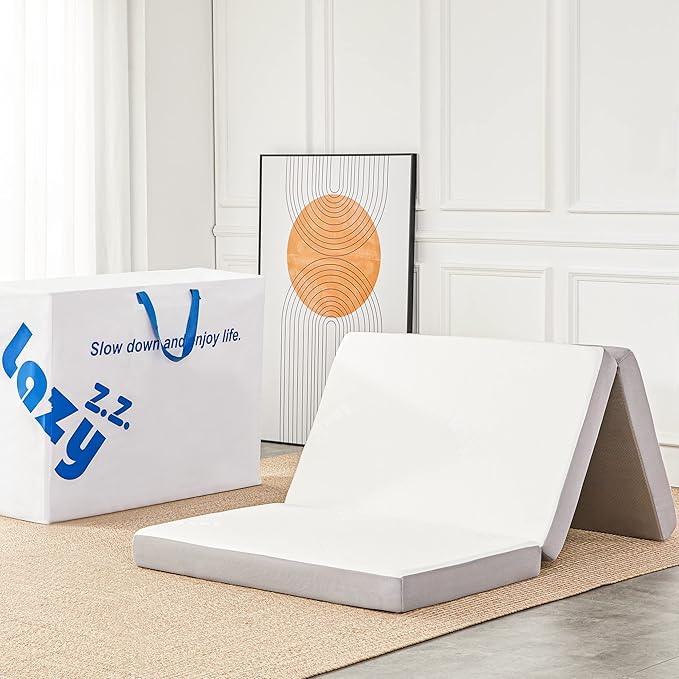 Photo 1 of **DIRTY FROM TRANSPORT **Folding Mattress, 4 Inch Memory Foam Tri-fold with Breathable Bamboo Fiber Fabric Cover, Foldable Floor Mattress Guest Bed for Camping, Road Trip, Twin