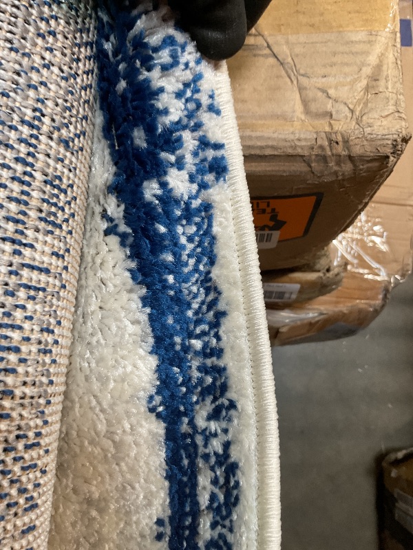 Photo 1 of  Modern Berber Stripe Area Rug, Contemporary, Bohemian, Scandinavian, Minimalistic, Rustic for Living Room, Dining Room, Bedroom, Kitchen, Cream/Navy, 8 X 10