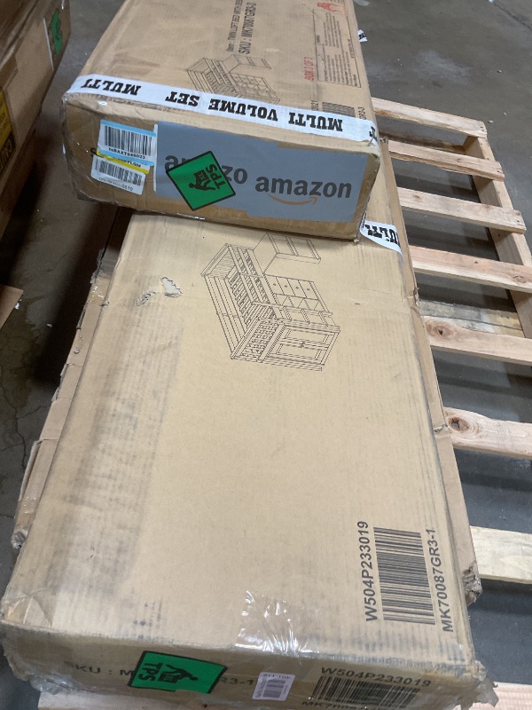 Photo 1 of **SELLING AS PARTS IN PARTIAL SET. ONE BOX MISSING**KEIKI Twin Size Low loft Bed with Pull-Out Desk, Rubber Wood Loft Bed with Storage Cabinets & Drawers & Shelves, Low Twin Bed for Kids, Grey