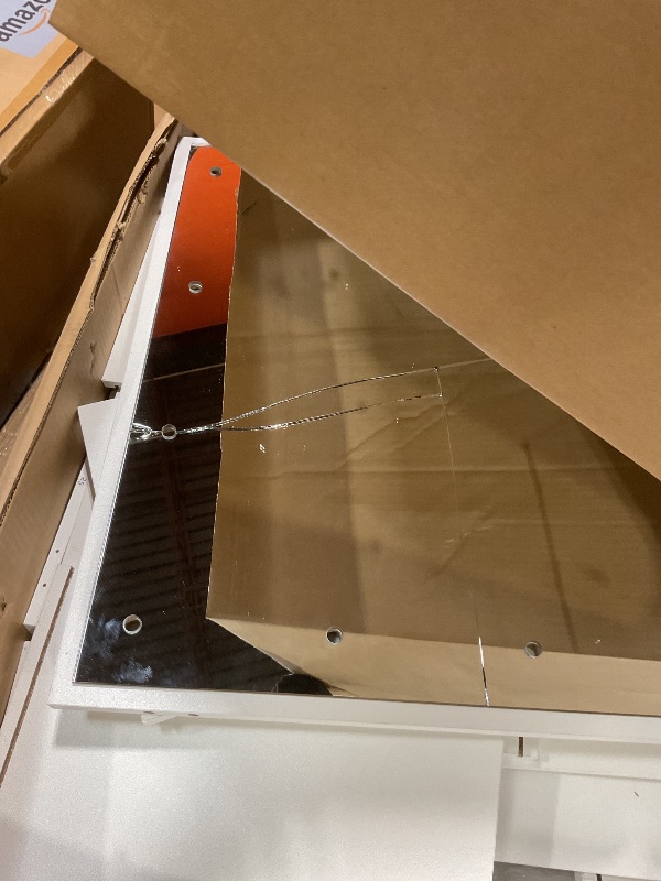Photo 1 of **BROKEN MIRROR. SELLING FOR PARTS**LINSY HOME Glass Top Vanity White Makeup Vanity with Mirror and Lights, 47" Make Up Vanitys Desk with Storage, 9 Drawers, 2 Cabinets and Outlet, Big Vanity Table for Bedroom, Women, Girls