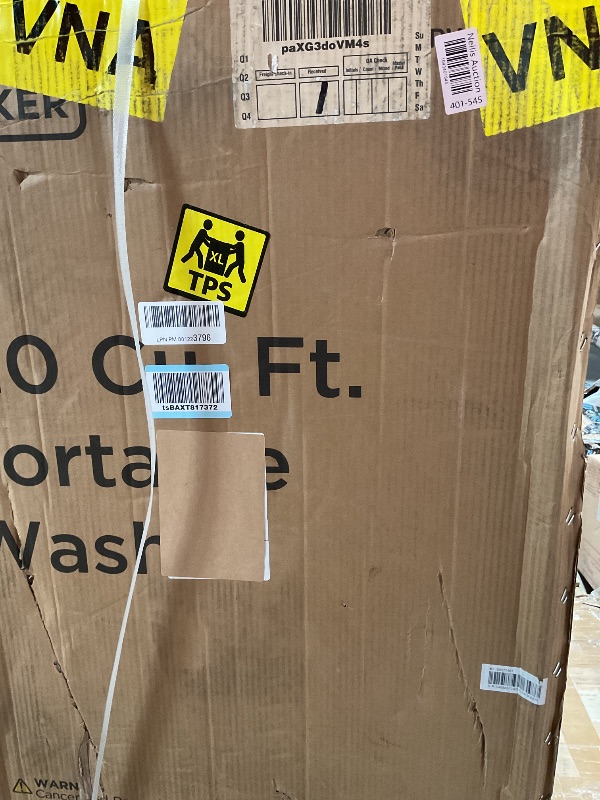 Photo 1 of **FOR PARTS** BLACK+DECKER 3.0 Cu. Ft. Portable Washer, 26.5 lb. Capacity Washing Machine, 6 Cycles, Quick Connect Sink Adapter and Drain Hose Included, Transparent Lid & LED Display, BPW30MW, White