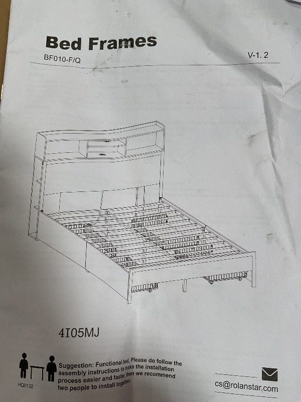 Photo 1 of **PARTIAL SET** Rolanstar Full Bed Frame with Storage Headboard, Metal Platform Bed with Charging Station, LED, 4 Drawers, Bookcase Storage, No Box Spring Needed, Easy Assembly, Noise-Free, Black