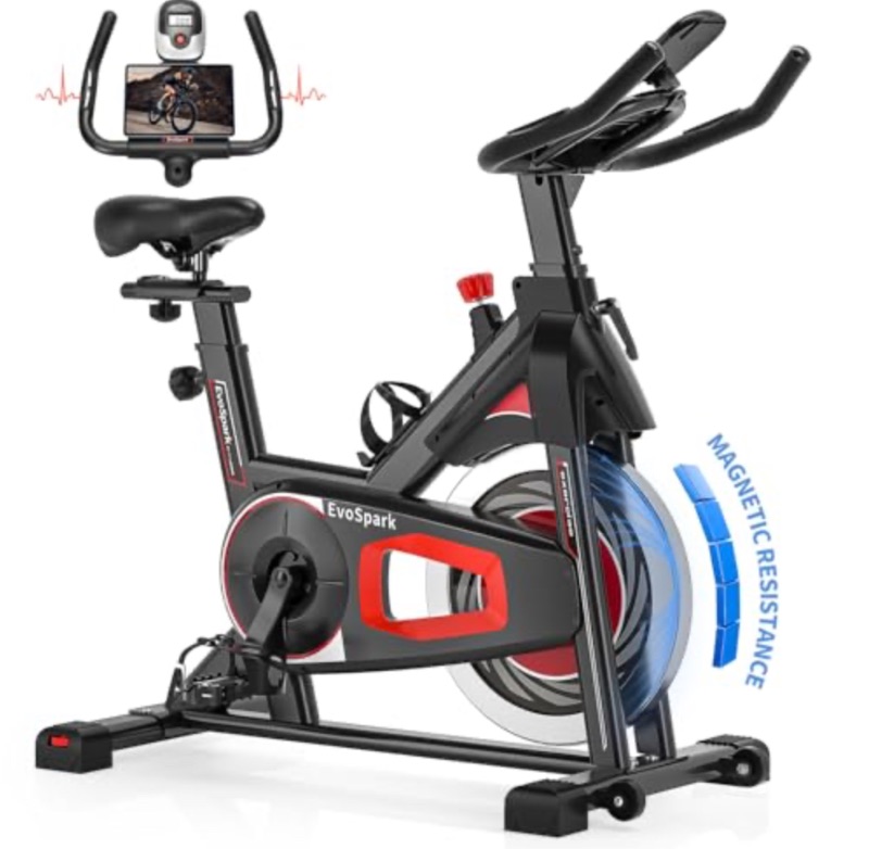 Photo 1 of **FOR PARTS** CHAOKE Exercise Bike, Adjustable Magnetic Resistance, Silent Belt Drive, 350LBS Capacity, LCD Monitor, Red