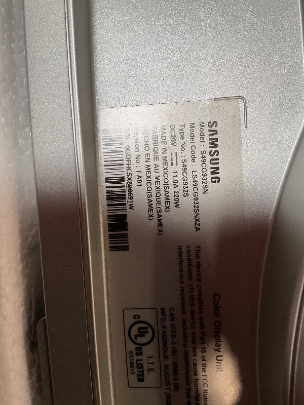 Photo 1 of **MINOR SCRATCHES FRONT AND BACK/ALSO MISSING CABLES** Samsung 49" Odyssey OLED (G93SC) Series Curved Gaming Monitor w QD-OLED, 240Hz, 0.03ms, DQHD, G-Sync Compatible, AMD FreeSync Premium Pro,Height Adjustable Stand,3 Yr Warranty,LS49CG932SNXZA