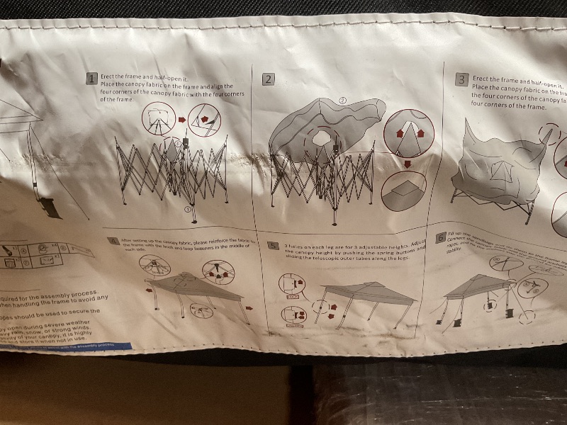 Photo 1 of **FOR PARTS/HAS DAMAGES & MISSING SANDBAGS** Yaheetech 13x13 Pop Up Canopy Tent, Straight Leg Easy Set-up Height-Adjustable Folding Shelter w/Extending Eaves Set W/Sandbags & Rolling Storage Bag & Ground Anchors & Guy Lines?Light Gray/Green